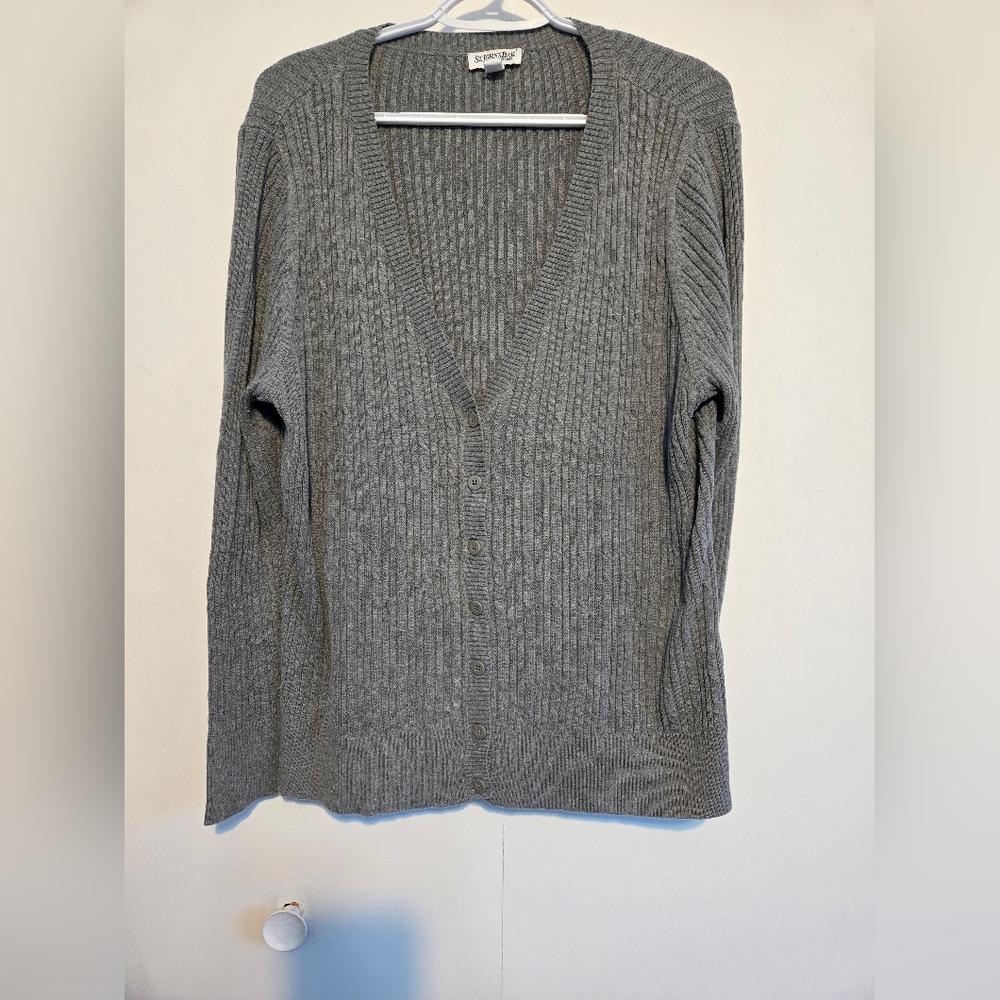 St John’s‎ Bay Gray Ribbed Cardigan 1X Button Front Sweater Plus Size